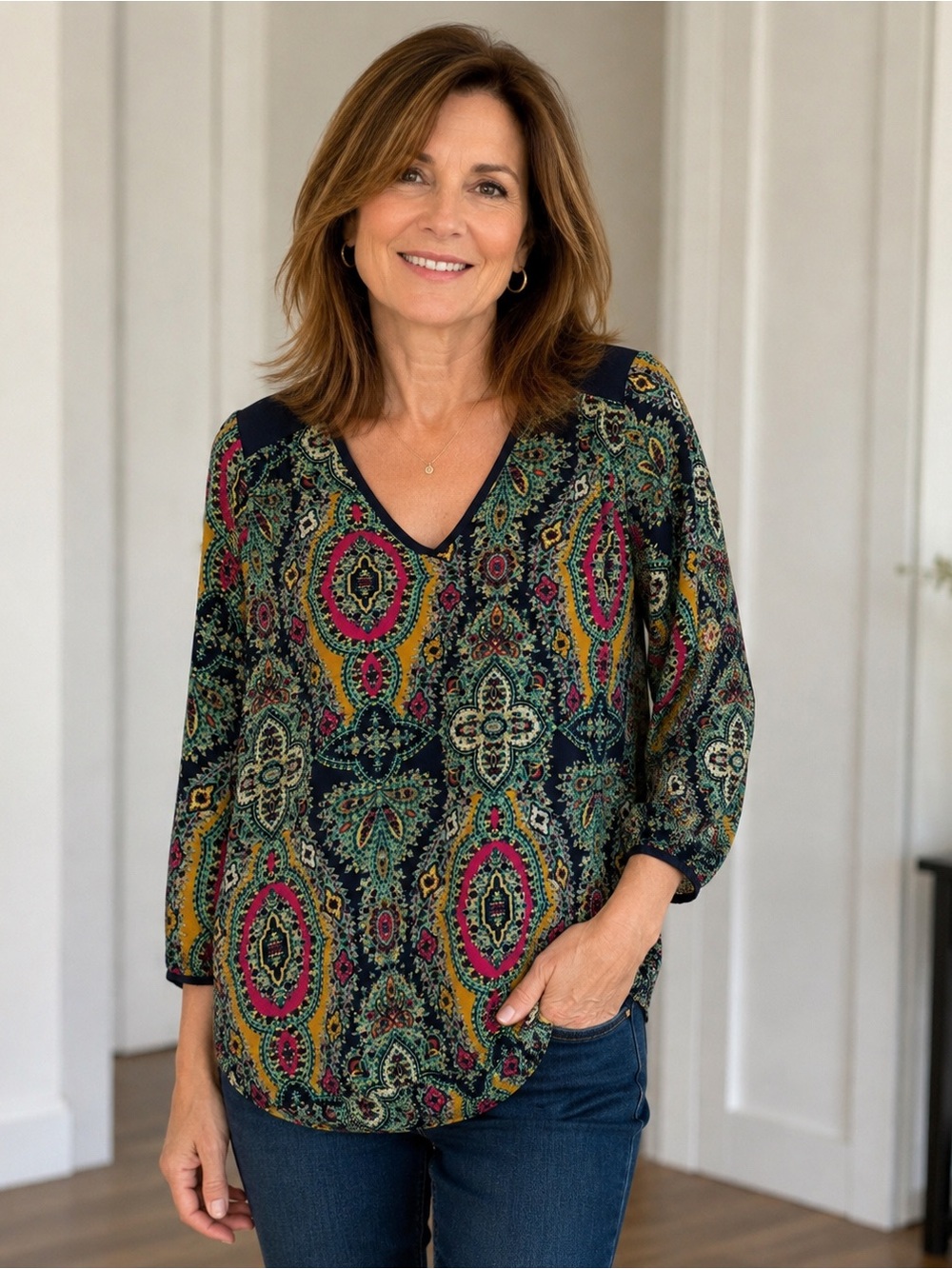 Alya Multicolor Paisley V-Neck Tunic